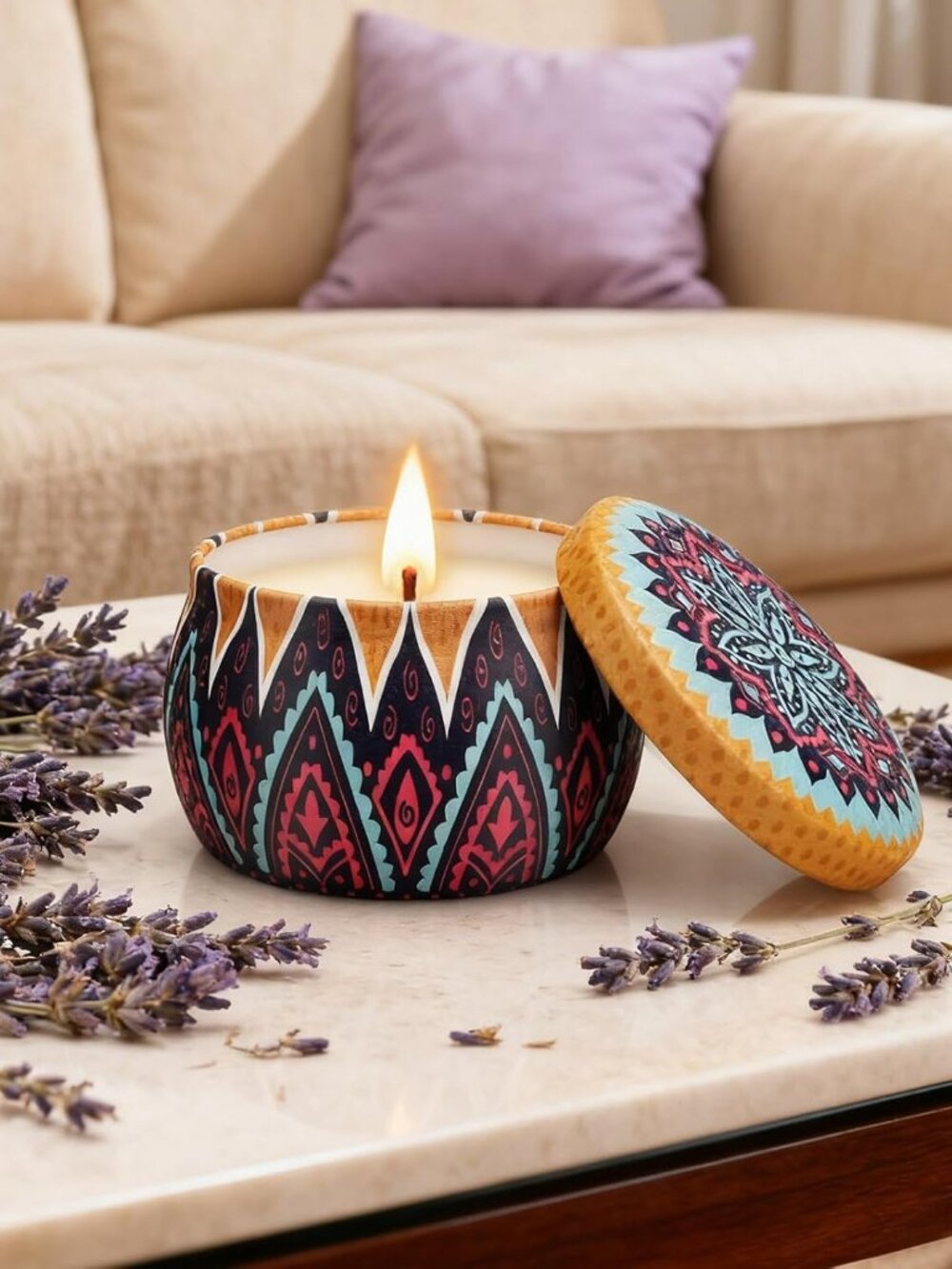 Candle Gift Set for Women, 4 Pack Long Lasting Lavender Scented Soy Candles, Aro - Picture 6 of 7